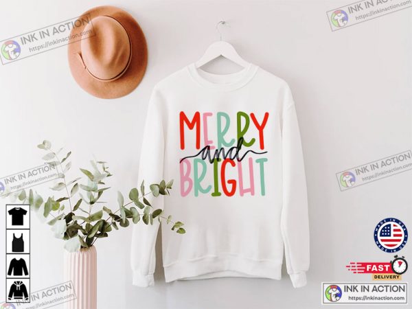 Merry and Bright Basic Christmas Holiday Shirt