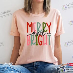 Merry and Bright Shirt Christmas Tree Christmas Tshirt Holiday Shirt 2