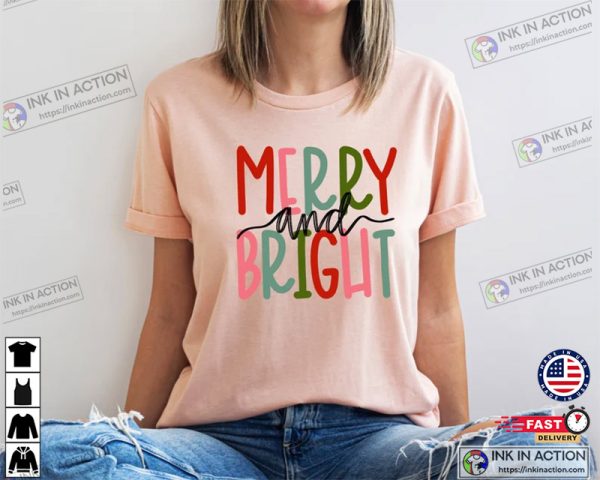 Merry and Bright Basic Christmas Holiday Shirt