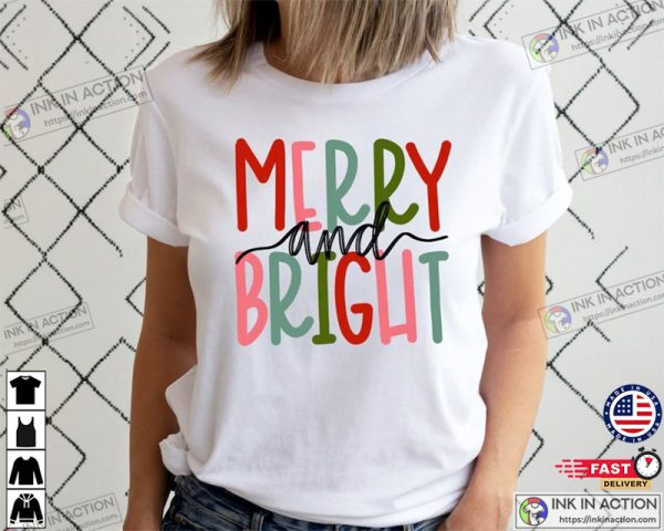 Merry and Bright Basic Christmas Holiday Shirt