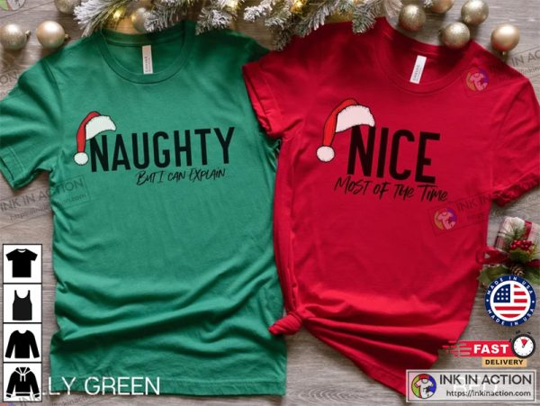 Naughty and Nice Shirt, Christmas Matching T-shirts For Couples