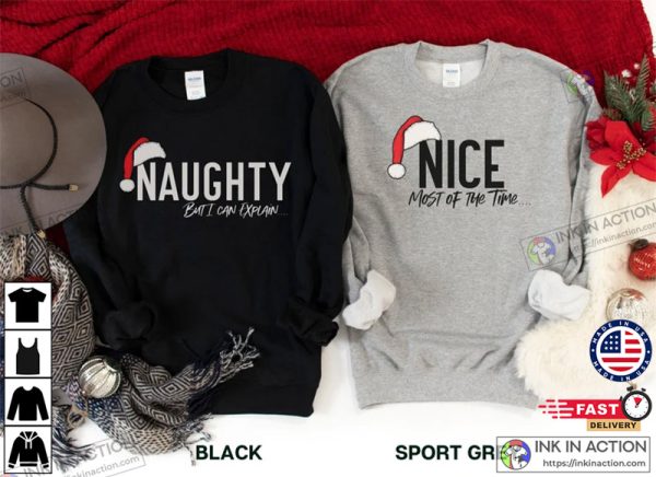 Naughty and Nice Shirt, Christmas Matching T-shirts For Couples