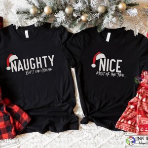 Naughty and Nice Shirt, Christmas Matching T-shirts For Couples 3