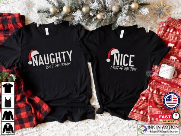 Naughty and Nice Shirt, Christmas Matching T-shirts For Couples