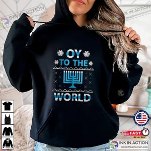 Oy To The World Sweatshirt, Hanukkah Celebration Unisex Adult Crew Neck Shirt