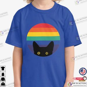 Peeking Cat in Rainbow Tshirt Cat Mom Tee Shirt for Cat Dad Rainbow Shirt Pride Cat Shirt Funny 1