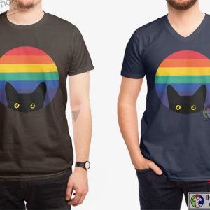 Peeking Cat in Rainbow Tshirt Cat Mom Tee Shirt for Cat Dad Rainbow Shirt Pride Cat Shirt Funny 2