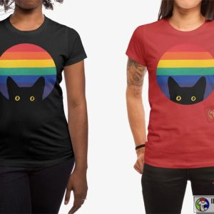 Peeking Cat in Rainbow Tshirt Cat Mom Tee Shirt for Cat Dad Rainbow Shirt Pride Cat Shirt Funny 3