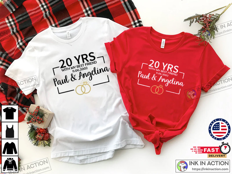 Personalized Anniversary Couples Shirts, 20th Anniversary Gifts For Women  And Men, Custom Couple Tee - Ink In Action