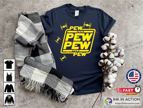 Pew Pew With Drone Funny Star Wars Graphic Tee