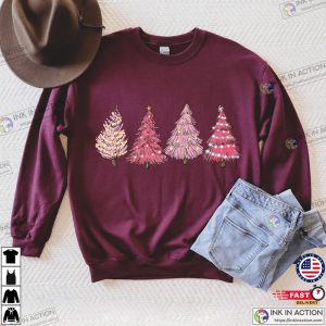 Pink Christmas Shirt Ugly Christmas Sweater Women Pink Christmas Winter Tree Sweatshirt 3