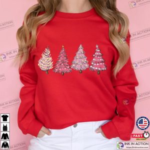 Pink Christmas Shirt Ugly Christmas Sweater Women Pink Christmas Winter Tree Sweatshirt 4