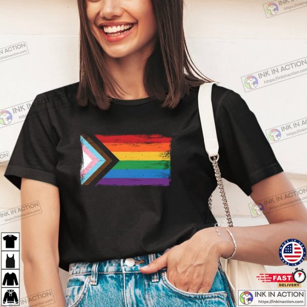 Progress Pride Flag T-Shirt – LGBTQ+ BIPOC Rainbow – Gay Pride – Trans Pride