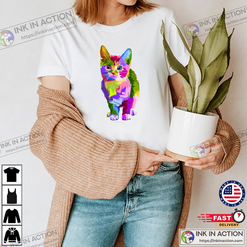 Blue Gay Cat Tie Dye Screen Print T-Shirt 