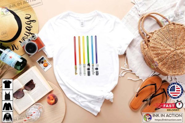 Rainbow Lightsaber Shirt Star LGBT Apparel Pride Flag Gift