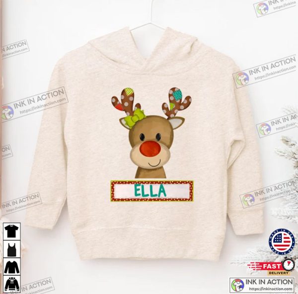 Reindeer Custom Kid Name Christmas Shirt, Personalized Toddler Name Christmas Shirt, Baby Christmas Tee, Christmas Gift for Kid