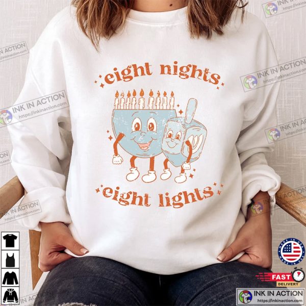 Retro Chanukah Hanukkah Eight Nights Eight Lights Shirt