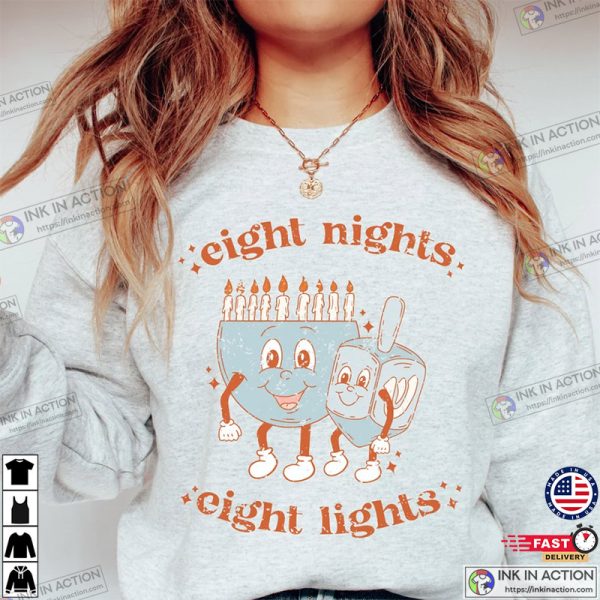 Retro Chanukah Hanukkah Eight Nights Eight Lights Shirt