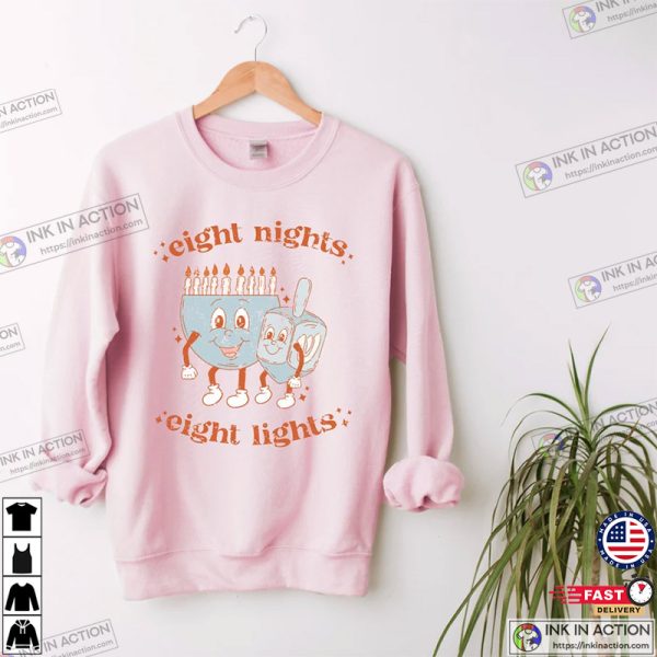 Retro Chanukah Hanukkah Eight Nights Eight Lights Shirt