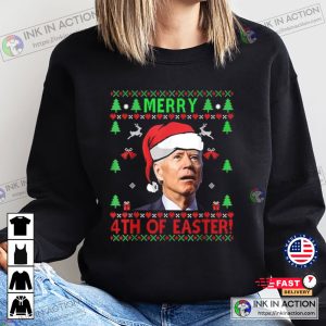 Santa Joe Biden Photo Merry 4th Of Easter Ugly Christmas Sweater 1