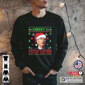 Santa Joe Biden Photo Merry 4th Of Easter Ugly Christmas Sweater