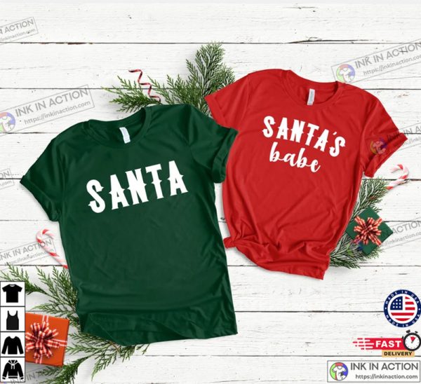 Santa, Santa’s Babe, Christmas Party T-Shirts, Christmas Shirt Set, Christmas Couple Shirts