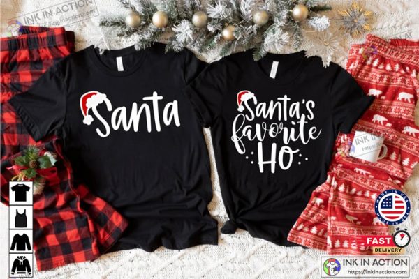 Santa and Santa’s Favorite Ho Shirt, Funny Christmas Tee, Matching Couple Christmas Shirt