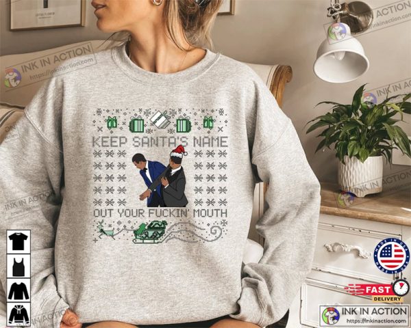 Will Slaps Chris 2022 Funny Santa Award Show Meme Christmas Sweatshirt