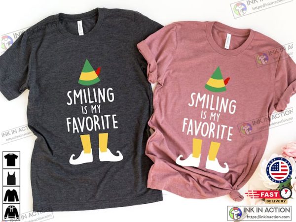 Smiling Is My Favorite Holiday Elf, Couples Gift, Christmas Pajamas, Elf Family Shirts