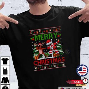 Snowman tree Reindeer dabbing Santa Merry Christmas 2022 T shirt 1