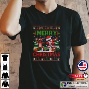Snowman tree Reindeer dabbing Santa Merry Christmas 2022 T shirt 2