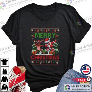 Snowman tree Reindeer dabbing Santa Merry Christmas 2022 T shirt 4