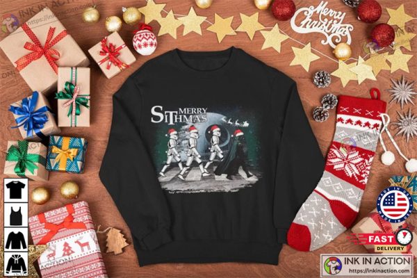 Star Wars Merry Sithmas Shirt, Darth Vader Stormtrooper Christmas Shirt, Disney Galaxys Edge Shirt, Abbey Road Walking T-Shirt