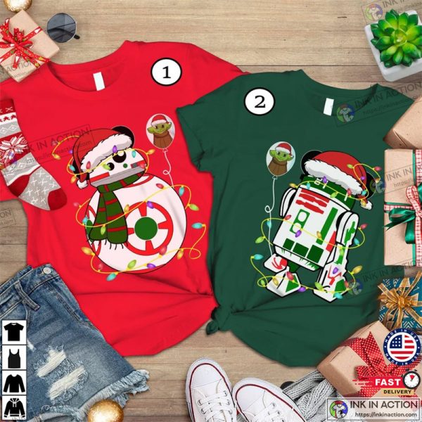 Star Wars R2D2 Couple Shirts, Starwars Droids Shirt, R2D2 Christmas Lights Shirt, BB8 Shirt, Starwars Couple Gift Shirt