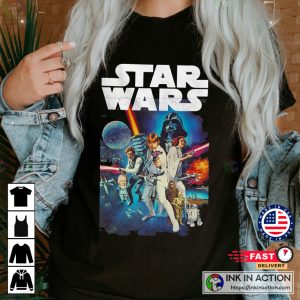 Star Wars Vintage Cast Poster Shirt Retro Comic Book Shirt Galaxys Edge Vacation Gift Unisex Tshirt 4