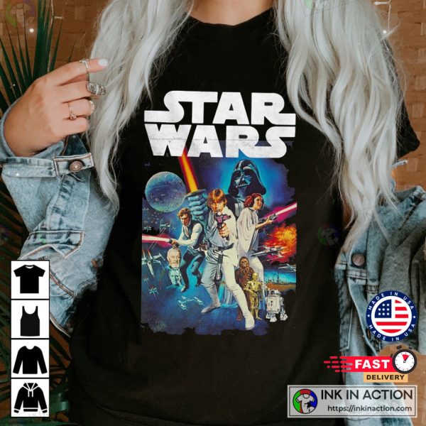 Star Wars Vintage Cast Poster Shirt Retro Comic Book Shirt