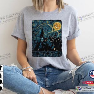 Starry Night Shirt Magic Wizard Castle Boat Magic School Book Nerd Gift Fantasy Shirt 2