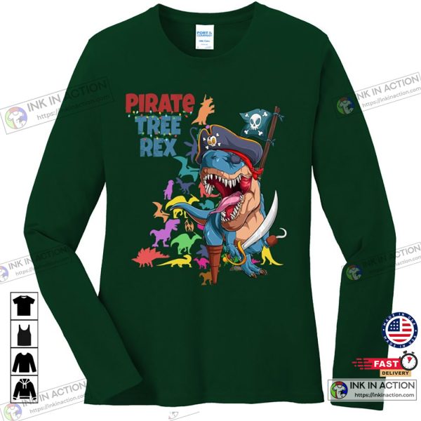 T-Rex Pirate Dinosaur Christmas Tree Rex Xmas Gift Shirt
