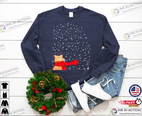 Tabby Snow Cat Meowy Catmas Ugly Christmas Sweater