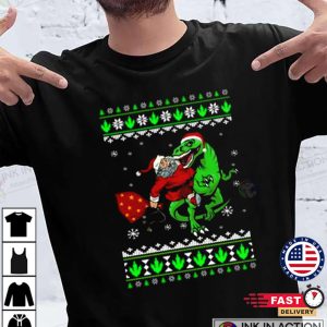 Ugly Santa riding Dinosaur T Rex Merry Christmas 2022 T shirt 1