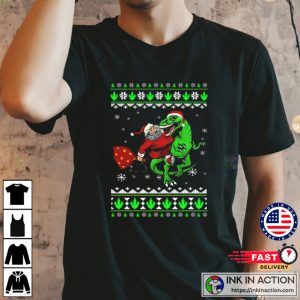 Ugly Santa riding Dinosaur T Rex Merry Christmas 2022 T shirt 2