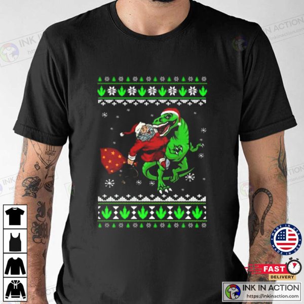 Ugly Santa riding Dinosaur T-Rex Merry Christmas 2022 T-shirt