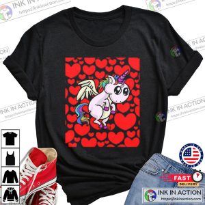Unicorn With Hearts Valentines Day Tshirt 1
