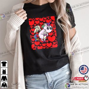 Unicorn With Hearts Valentines Day T-shirt 3