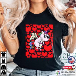 Unicorn With Hearts Valentines Day Tshirt 4