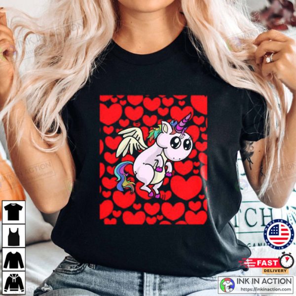 Unicorn With Hearts Valentines Day T-shirt