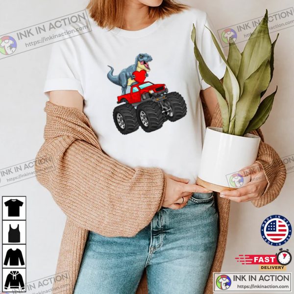 Valentines Day T Rex Riding Monster Truck Toddler T-shirt
