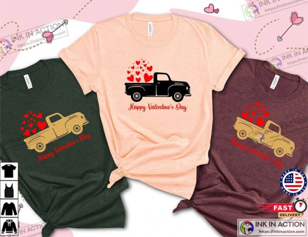 Vintage Red Truck Shirt, Valentine Shirt, Cute Valentines Day Shirt, Truck With Hearts Shirt