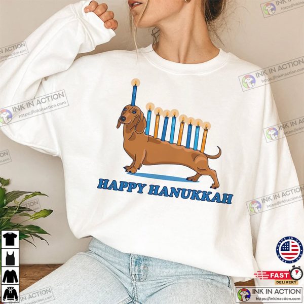 Weiner Dog Menorah Festive Dog Mazel Tov Holiday Hanukkah Shirt