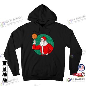 X mas Christmas Basketball Santa Claus Spinning Ball Sport Xmas Hoodie 1